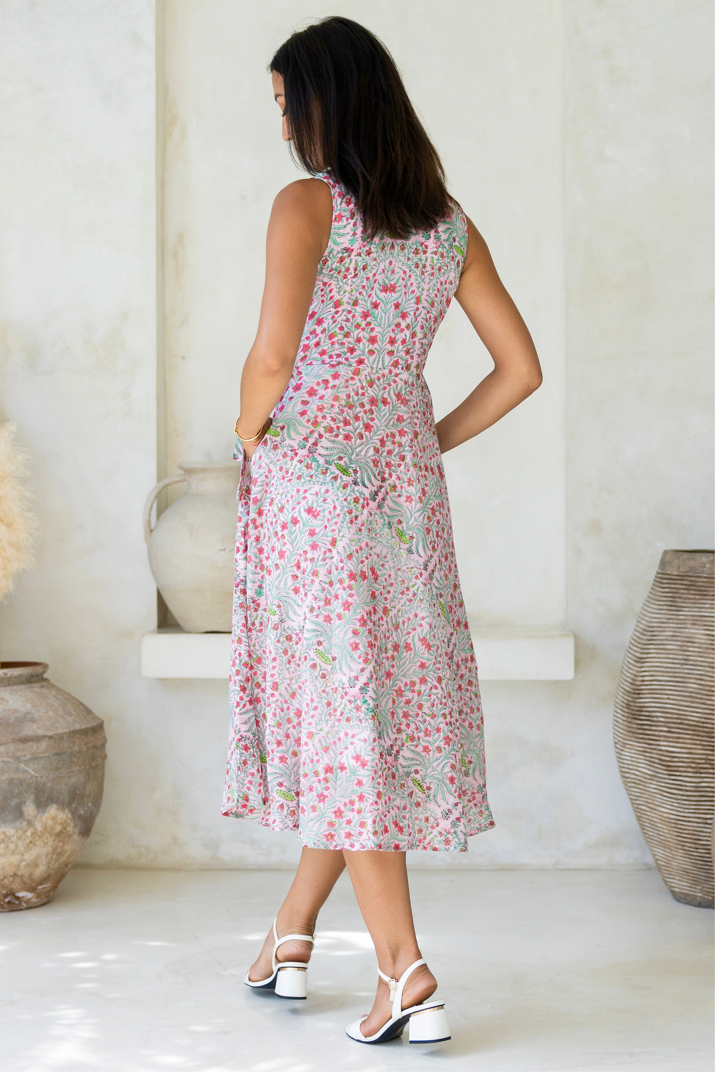 Lilia Sleeveless Dress in Vintage Blush Pink
