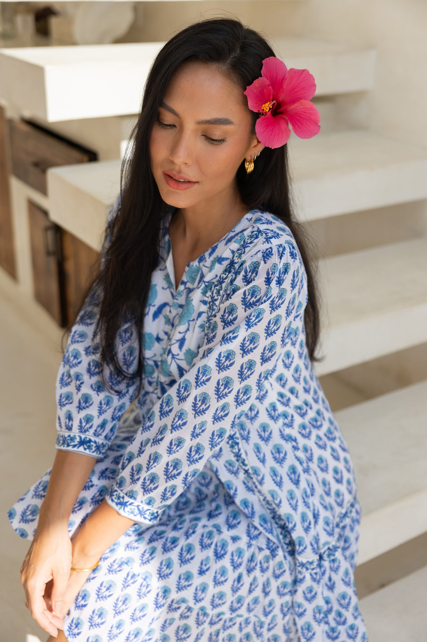 Wisteria Short Dress in Ocean Blue
