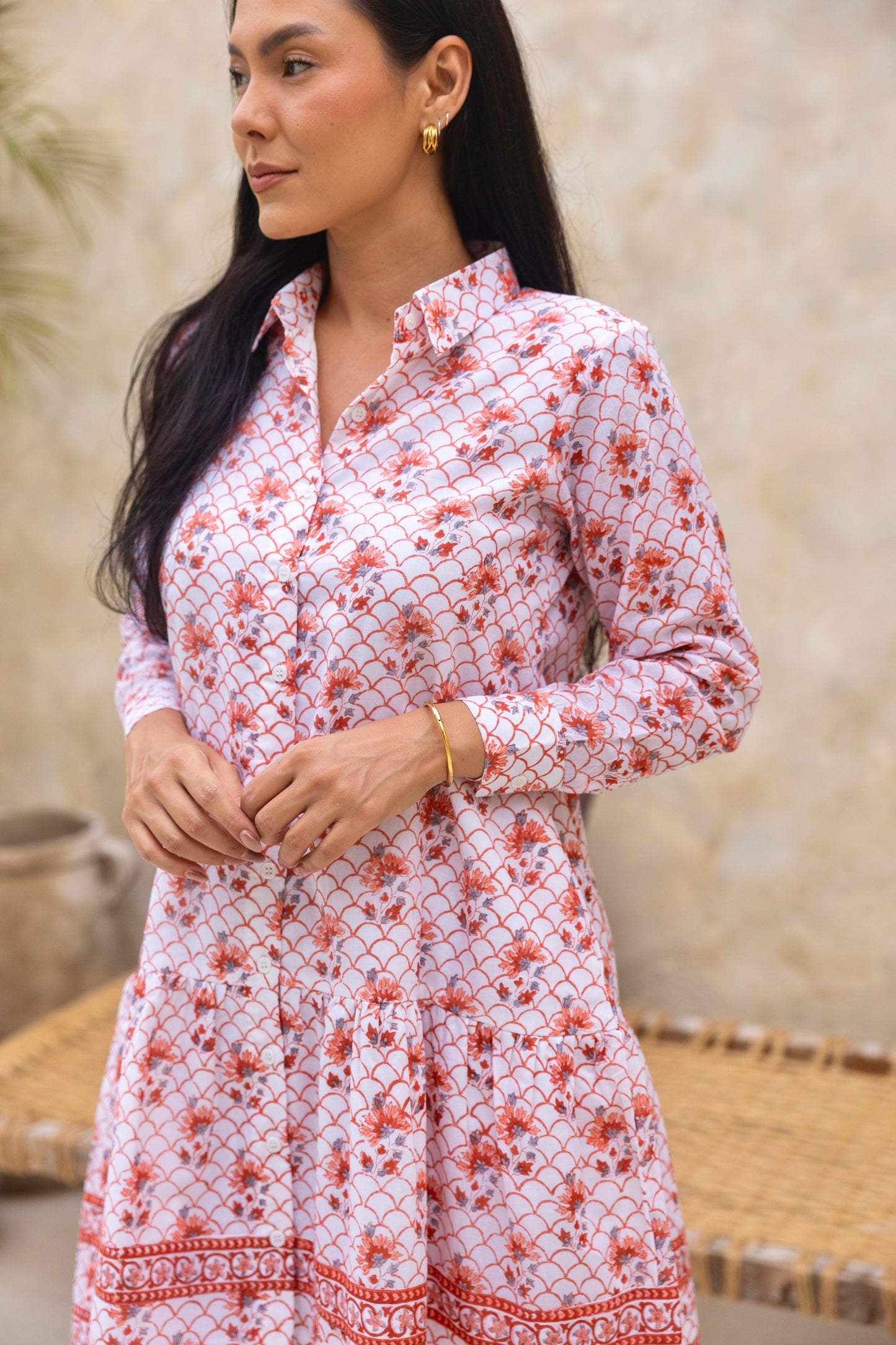 Clover Dress in Peach Mosaic Petals