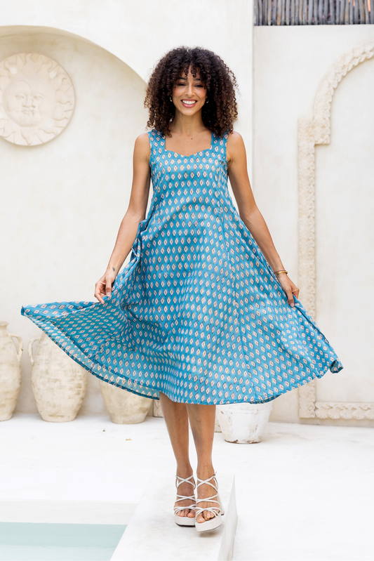 Sweet Pea Dress in Teal Blue