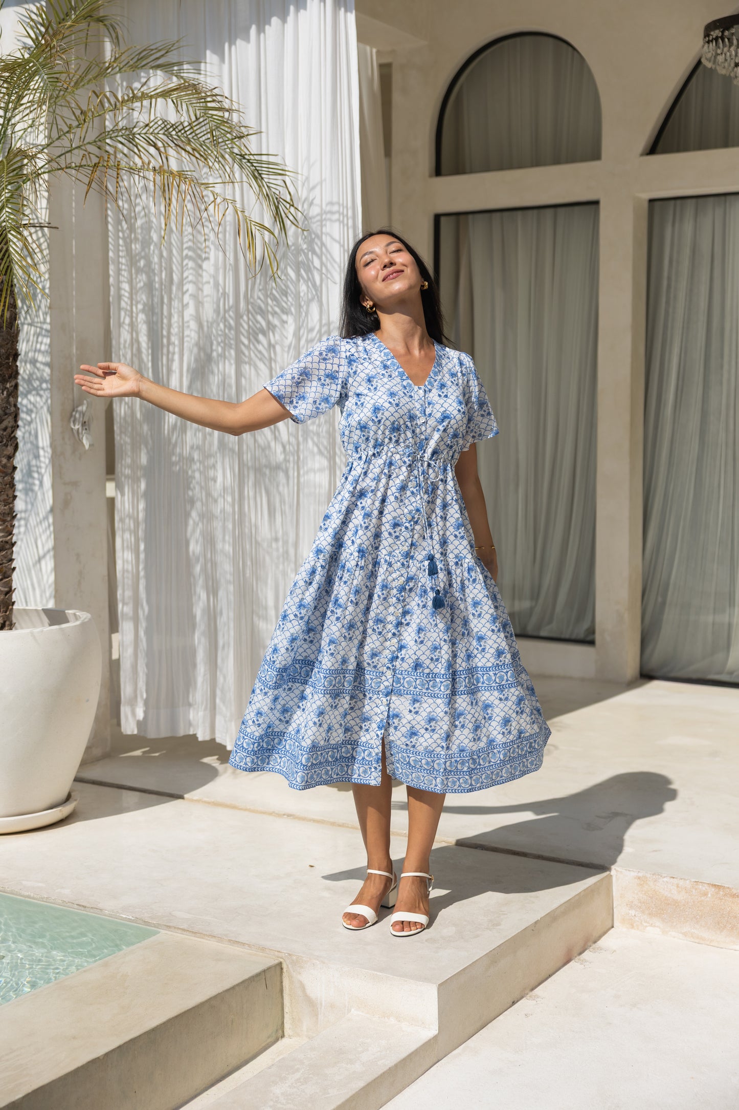 Juniper Dress in Blue Mosaic Petals