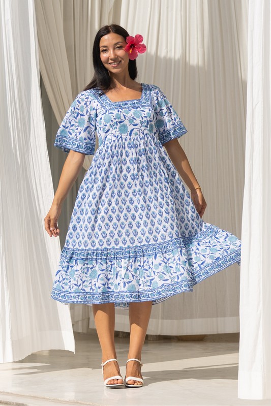 Oleana Dress in Ocean blue