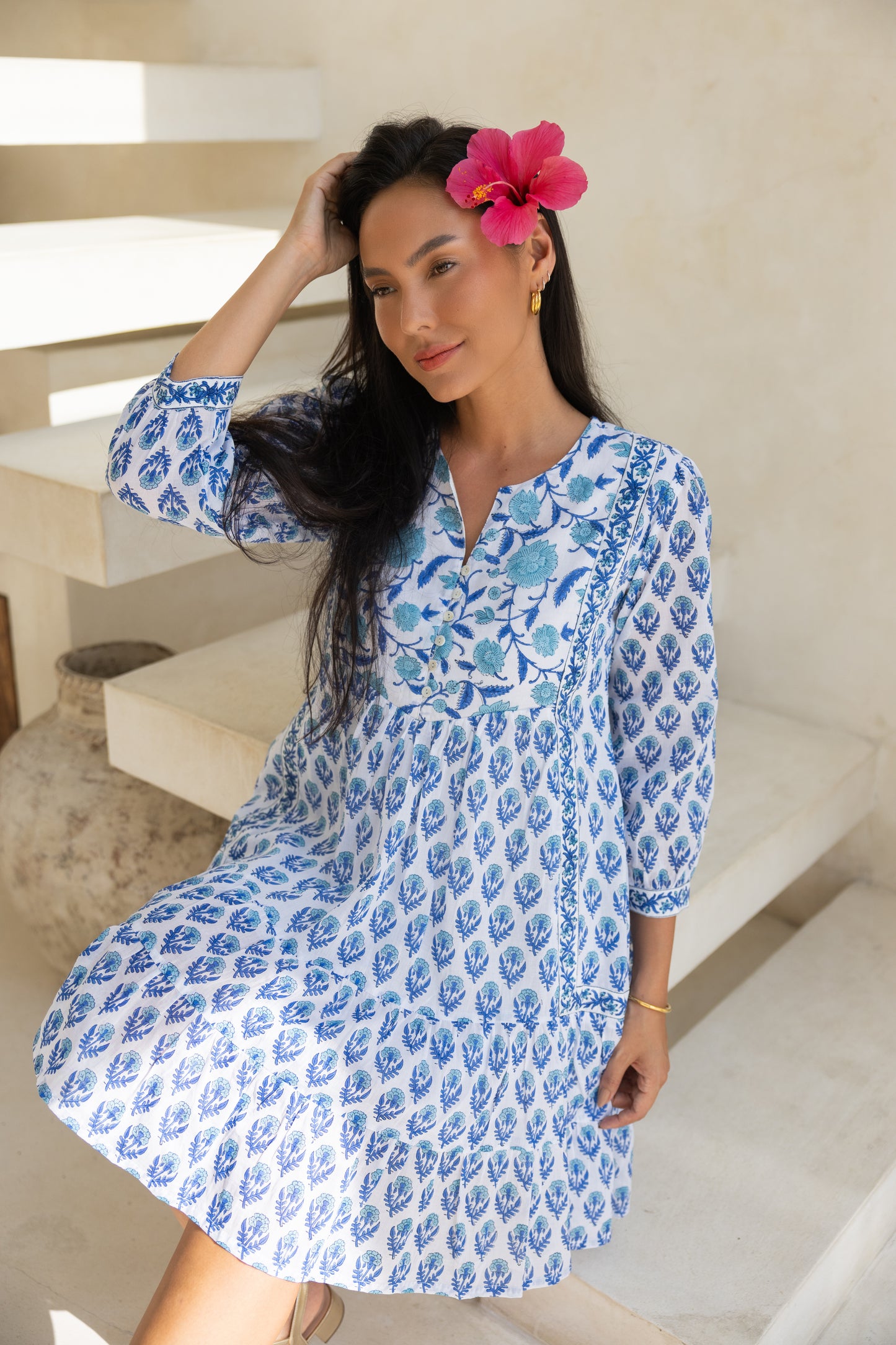 Wisteria Short Dress in Ocean Blue