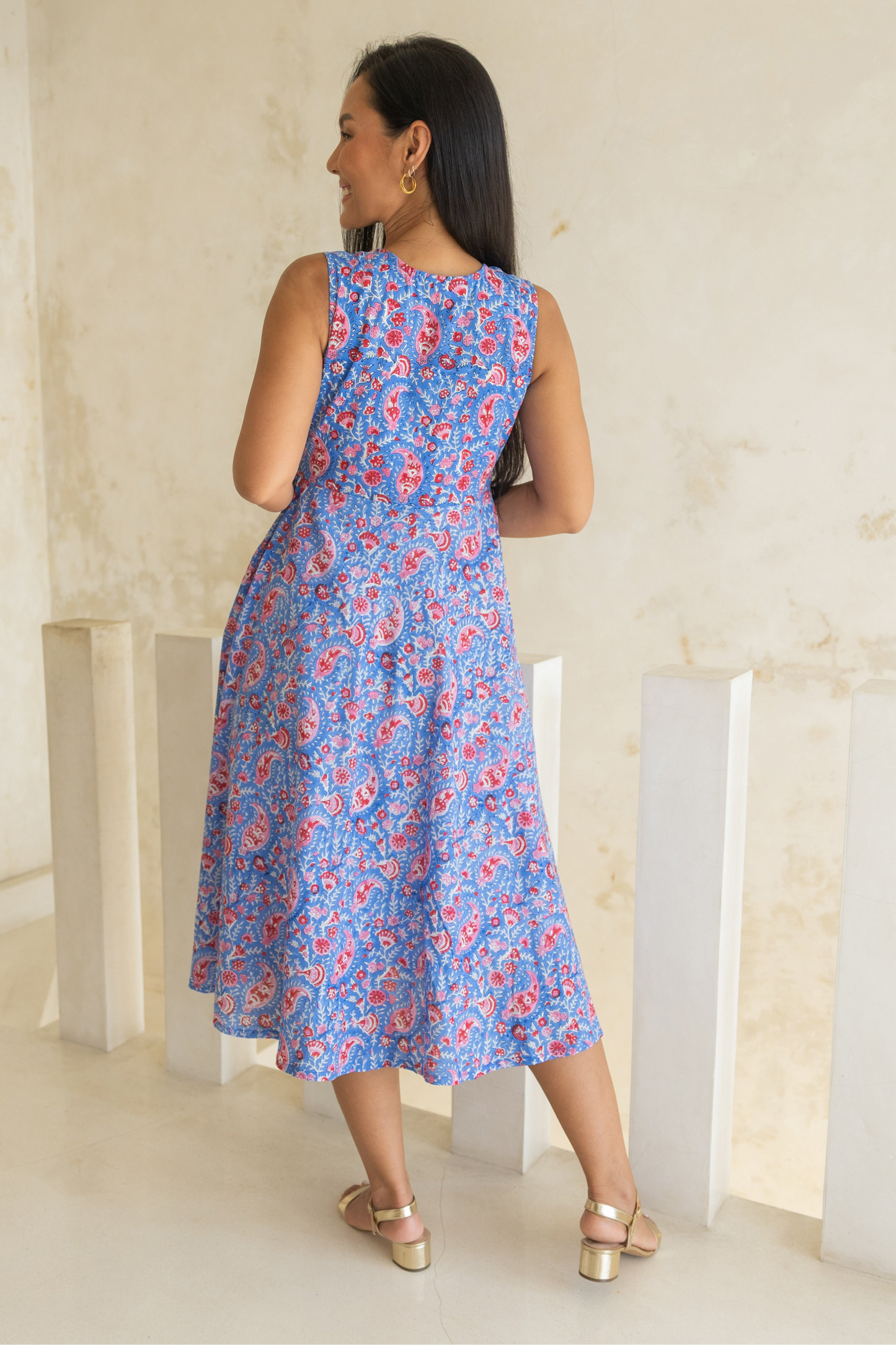 Lilia Sleeveless Dress in Blue