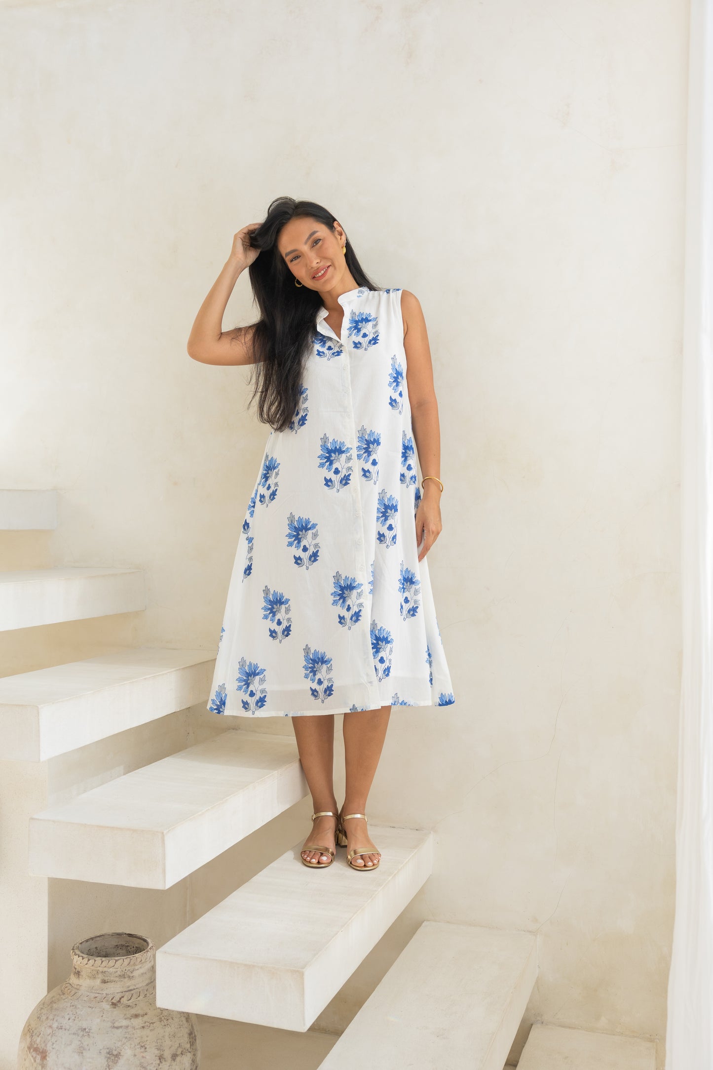 Calla Dress in Blue Mosaic Petals