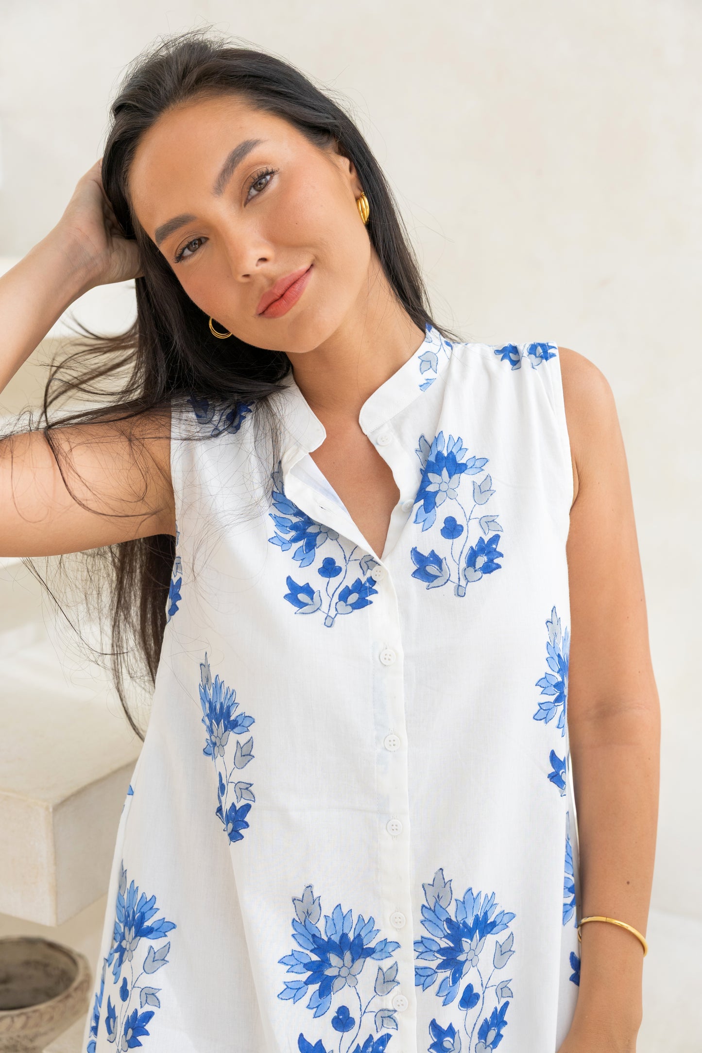 Calla Dress in Blue Mosaic Petals