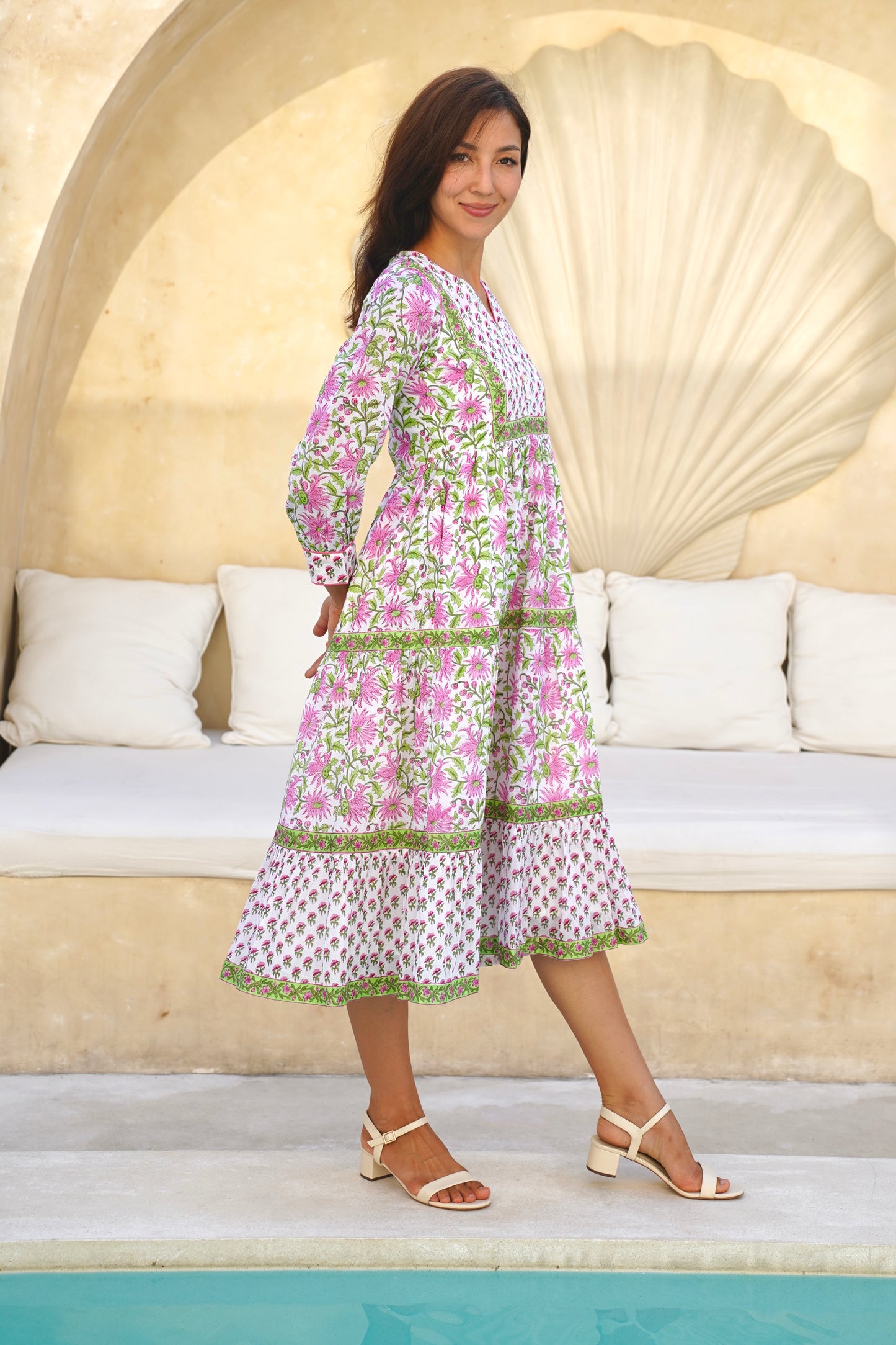 Wisteria Midi Dress in Pink