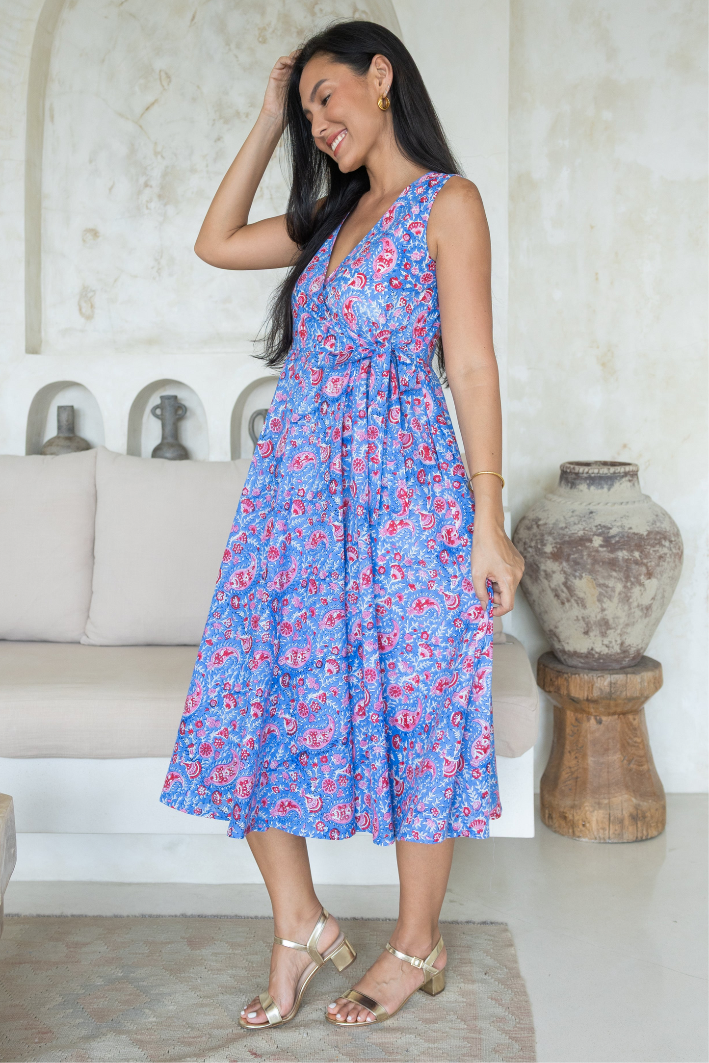 Lilia Sleeveless Dress in Blue