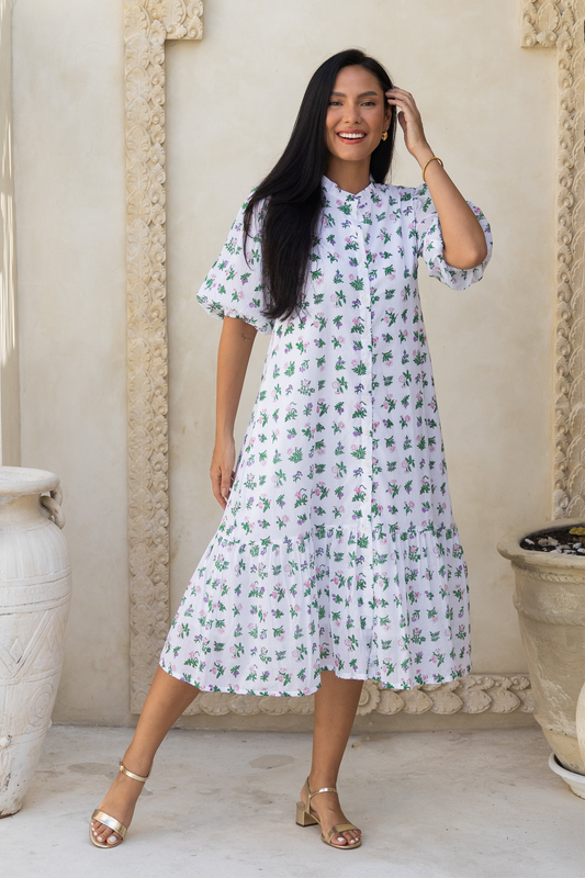 Heather Dress with Sleeves in Lavender bloom