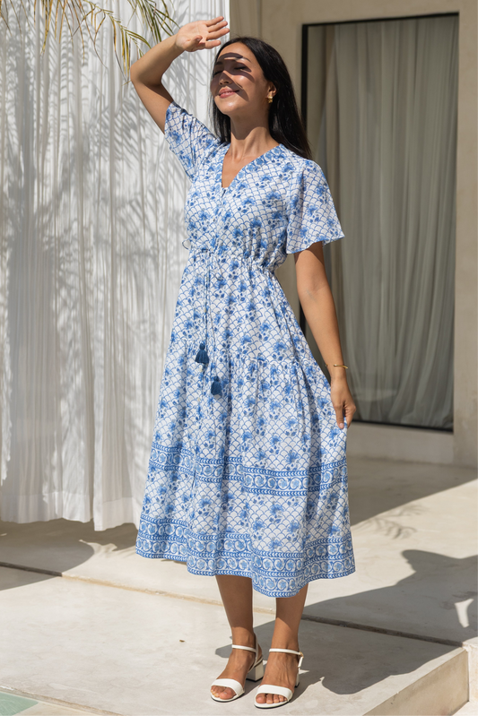 Juniper Dress in Blue Mosaic Petals