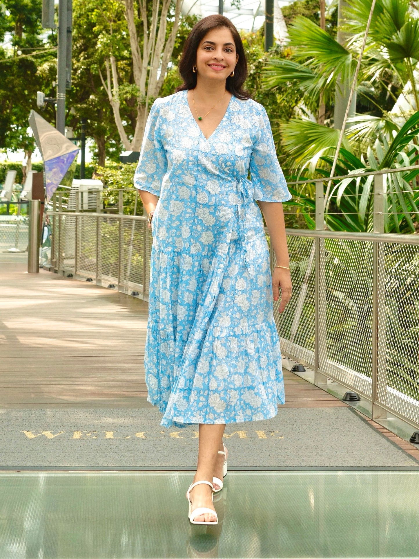 Lilia Wrap Dress in Sky Blue