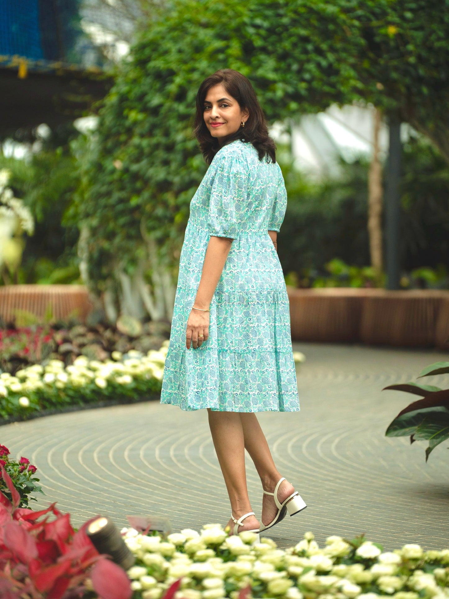 Senna Short Sleeve Dress in Aqua Green