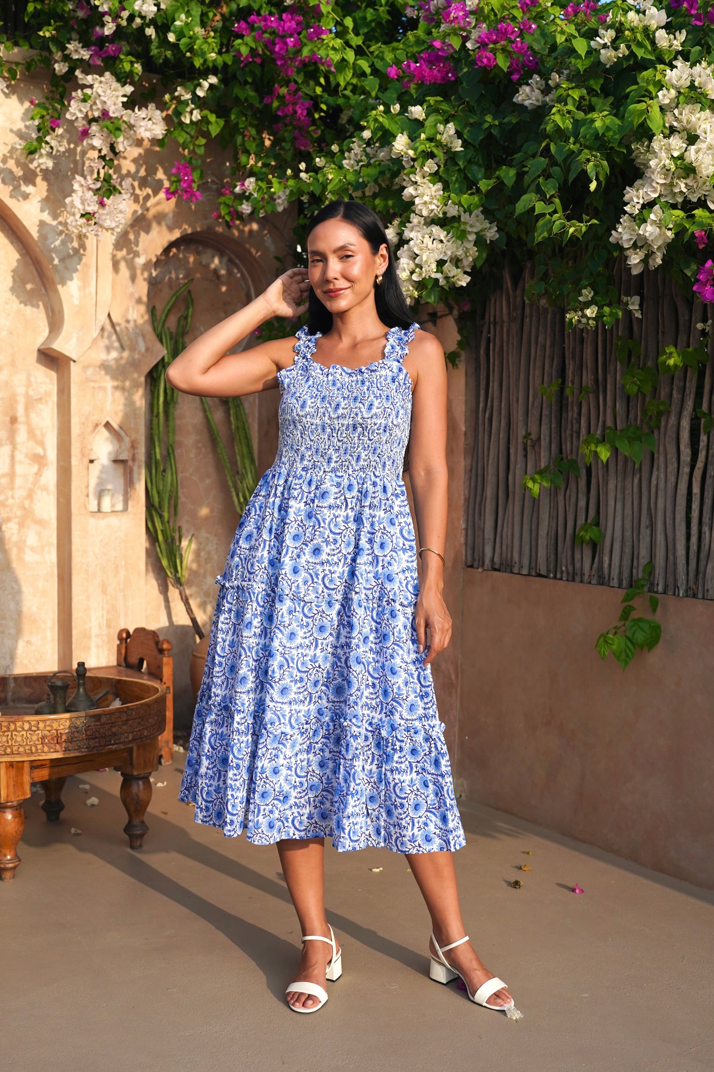 Cherry Dress in Indigo Vines