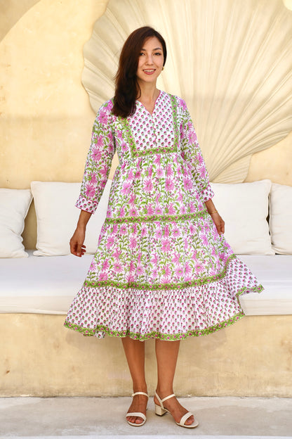 Wisteria Midi Dress in Pink