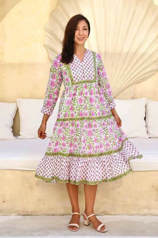 Wisteria Midi Dress in Pink