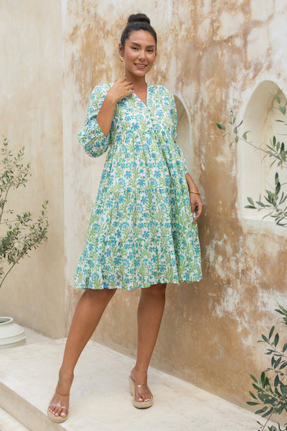 Senna Dress in Aqua Fern