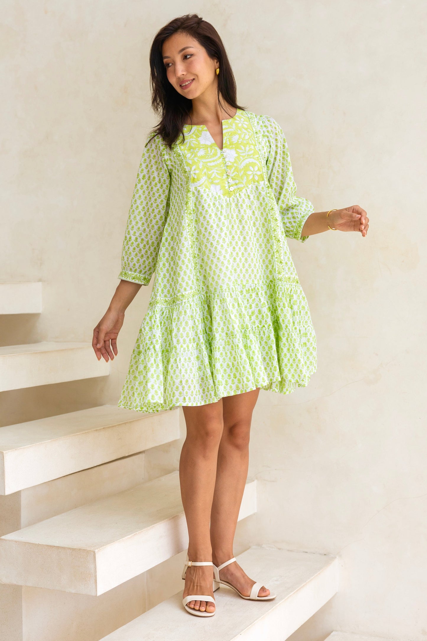Wisteria Short Dress in Lime Green