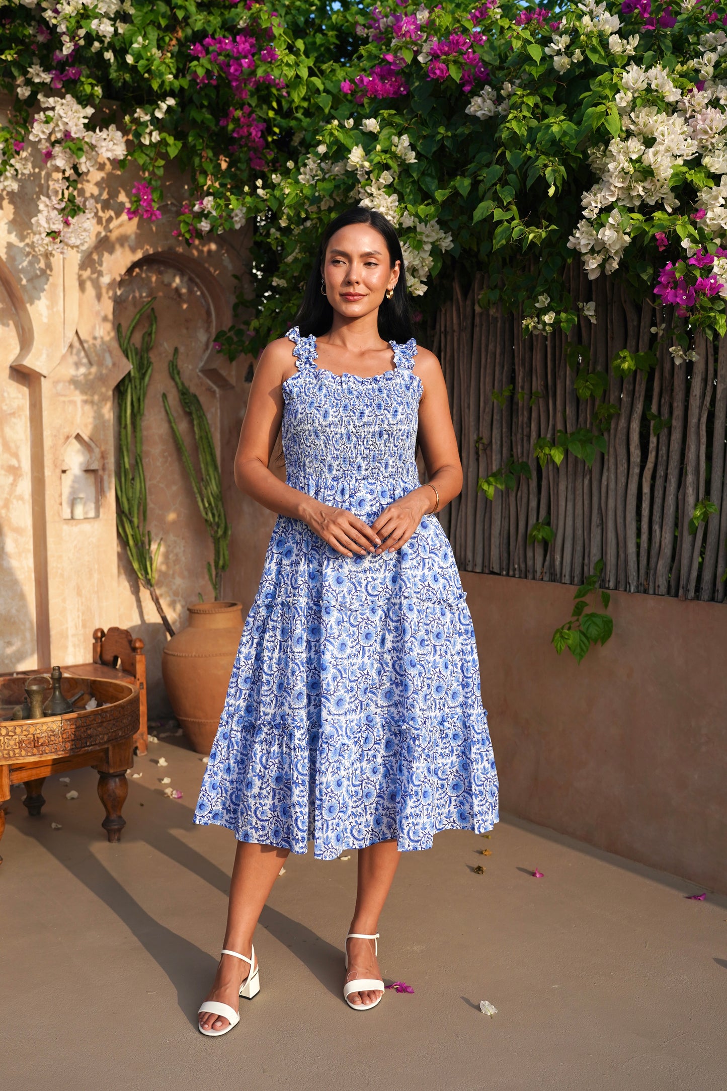 Cherry Dress in Indigo Vines