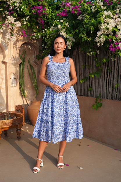 Cherry Dress in Indigo Vines