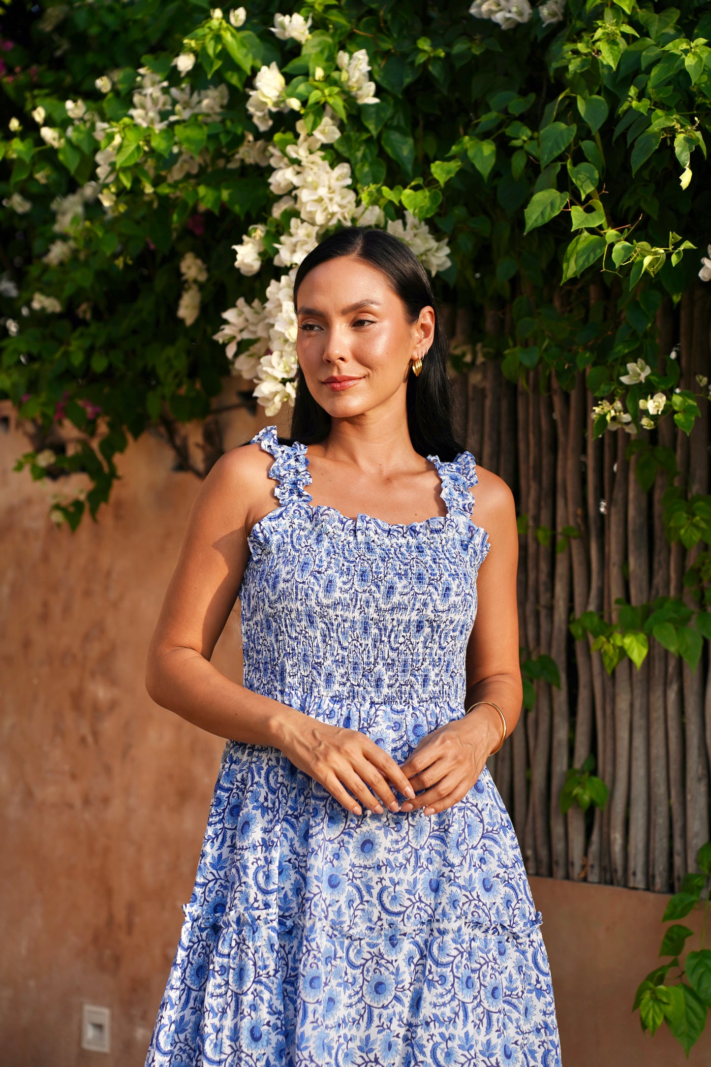 Cherry Dress in Indigo Vines