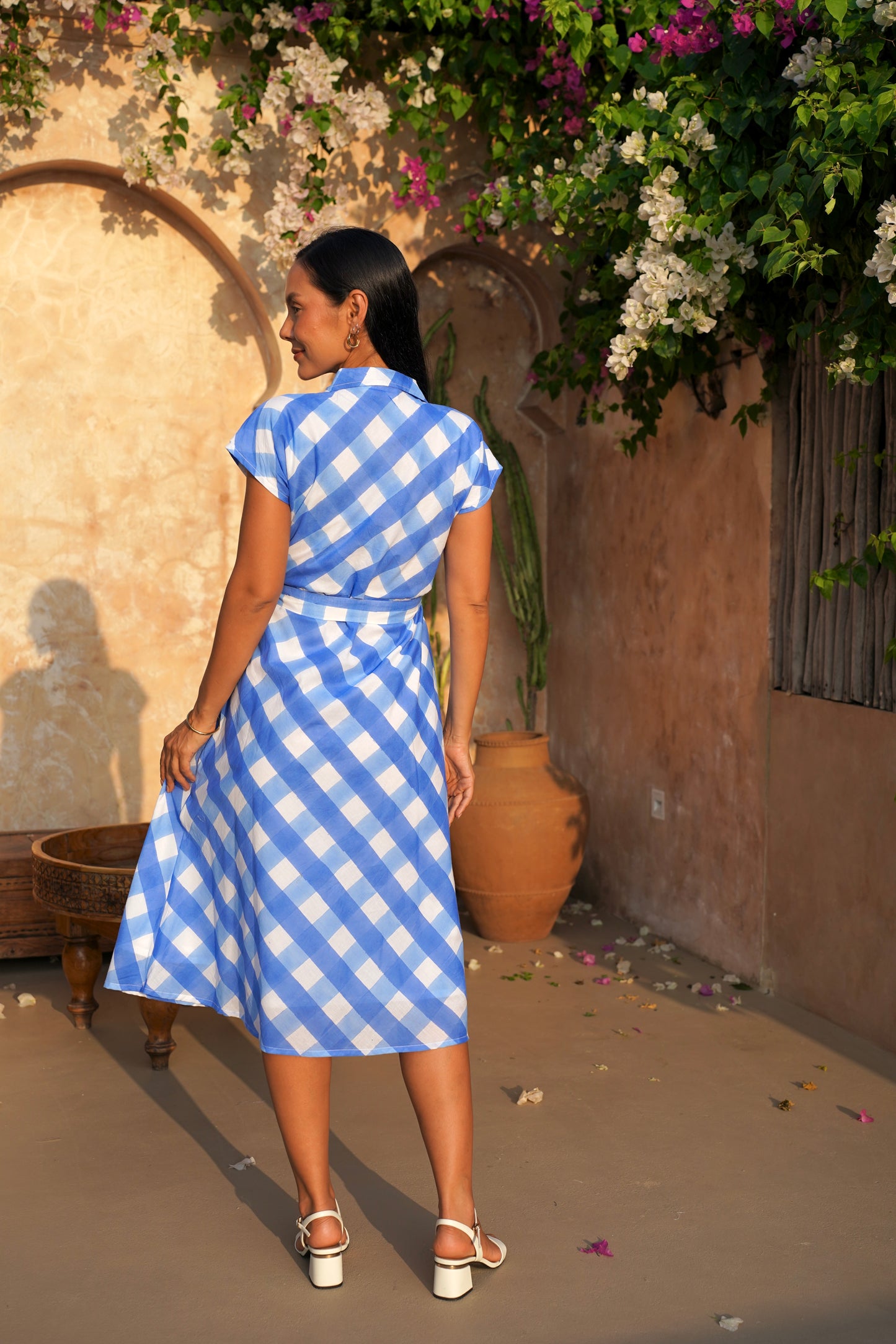 Harper Dress in blue gingham checks
