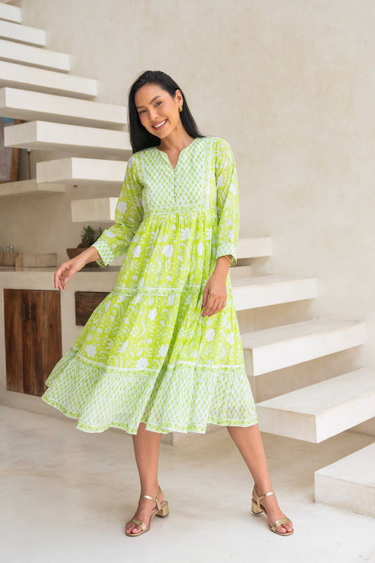 Wisteria Dress in Lime Green