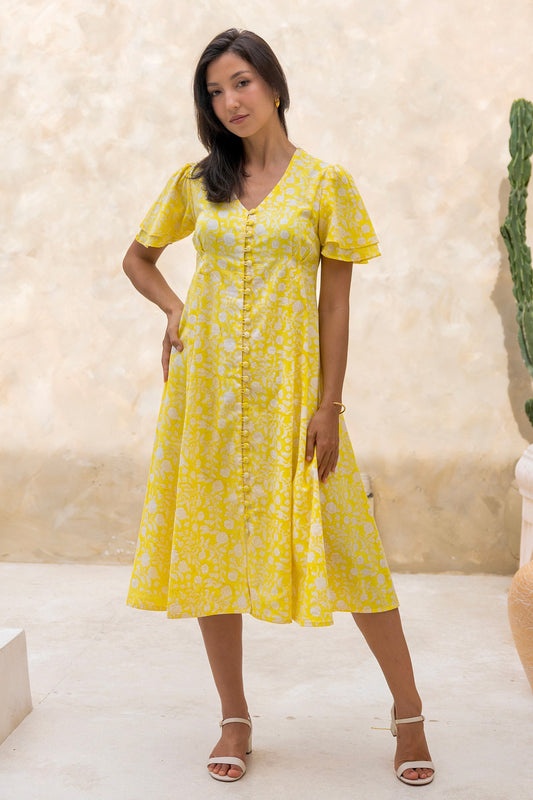 Primrose Dress with sleeves in Lemon Sorbet