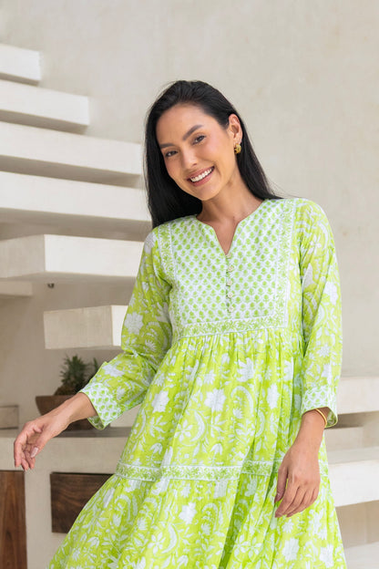 Wisteria Dress in Lime Green