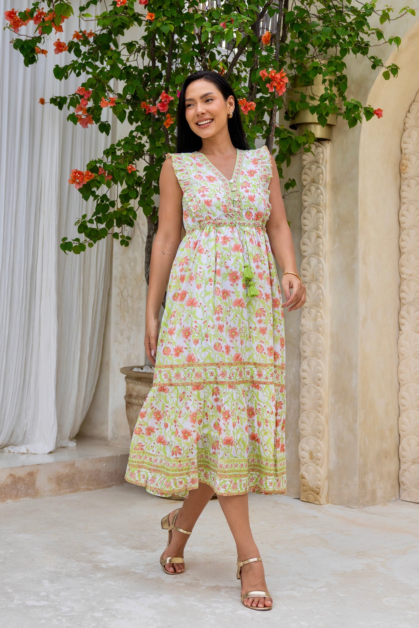 Jasmine Dress in Peach Spring Floral