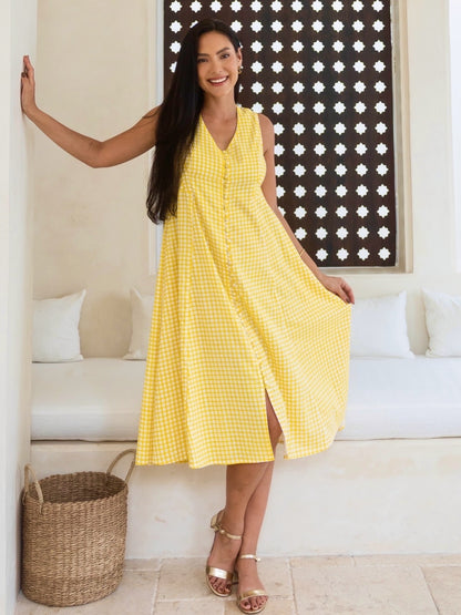Primrose Dress in Yellow Gingham