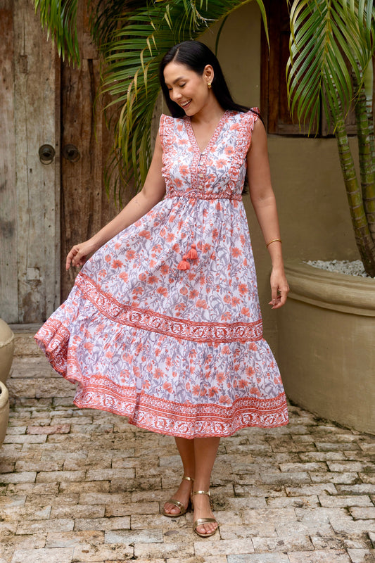 Jasmine Dress in Peach Firecracker