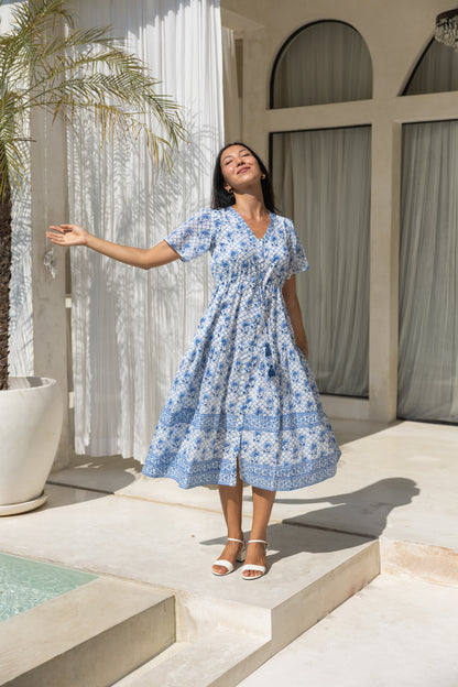 Juniper Dress in Blue Mosaic Petals