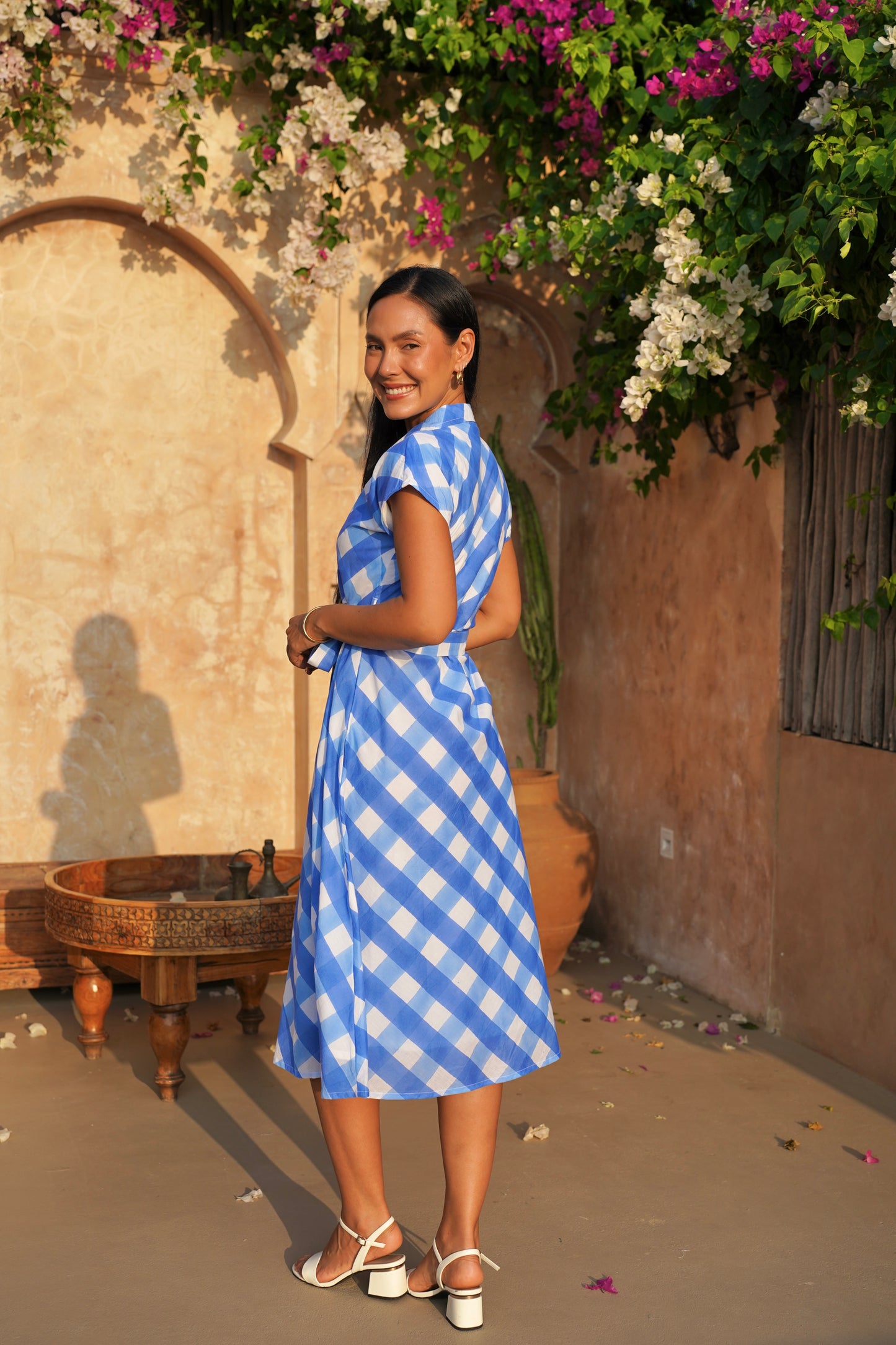 Harper Dress in blue gingham checks