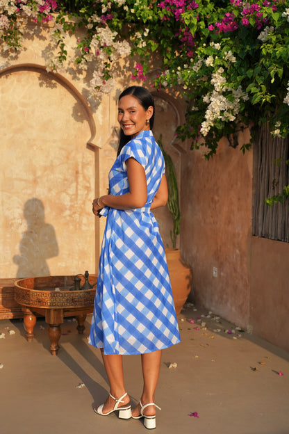 Harper Dress in blue gingham checks