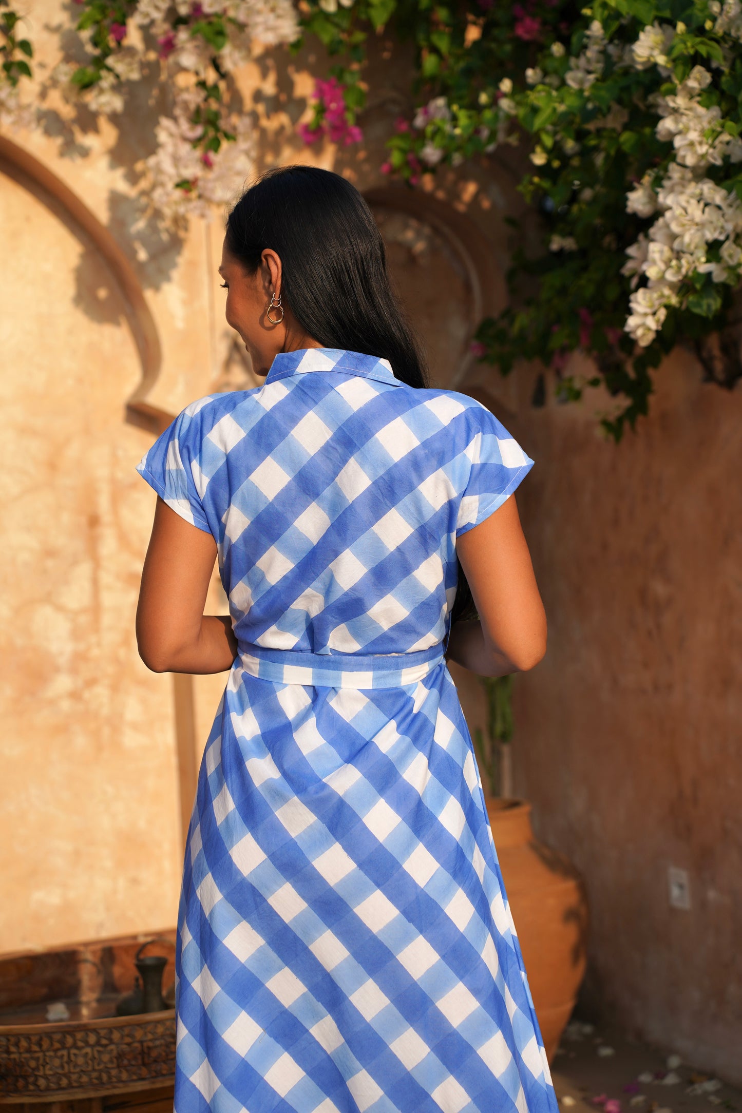 Harper Dress in blue gingham checks