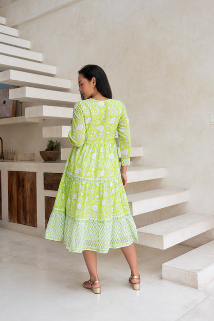 Wisteria Dress in Lime Green
