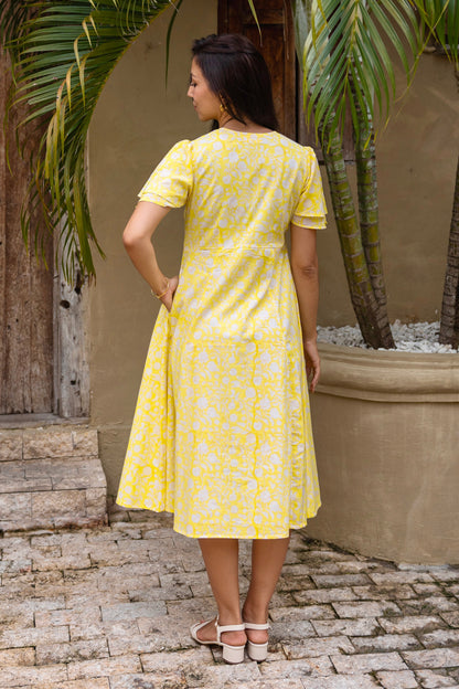 Primrose Dress with sleeves in Lemon Sorbet