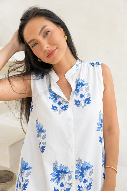 Calla Dress in Blue Mosaic Petals