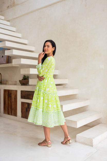 Wisteria Dress in Lime Green