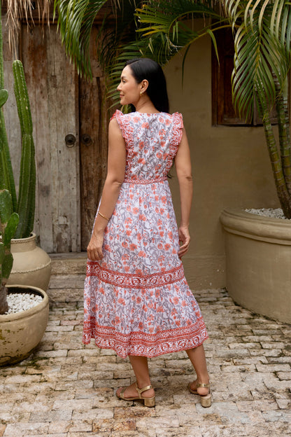 Jasmine Dress in Peach Firecracker