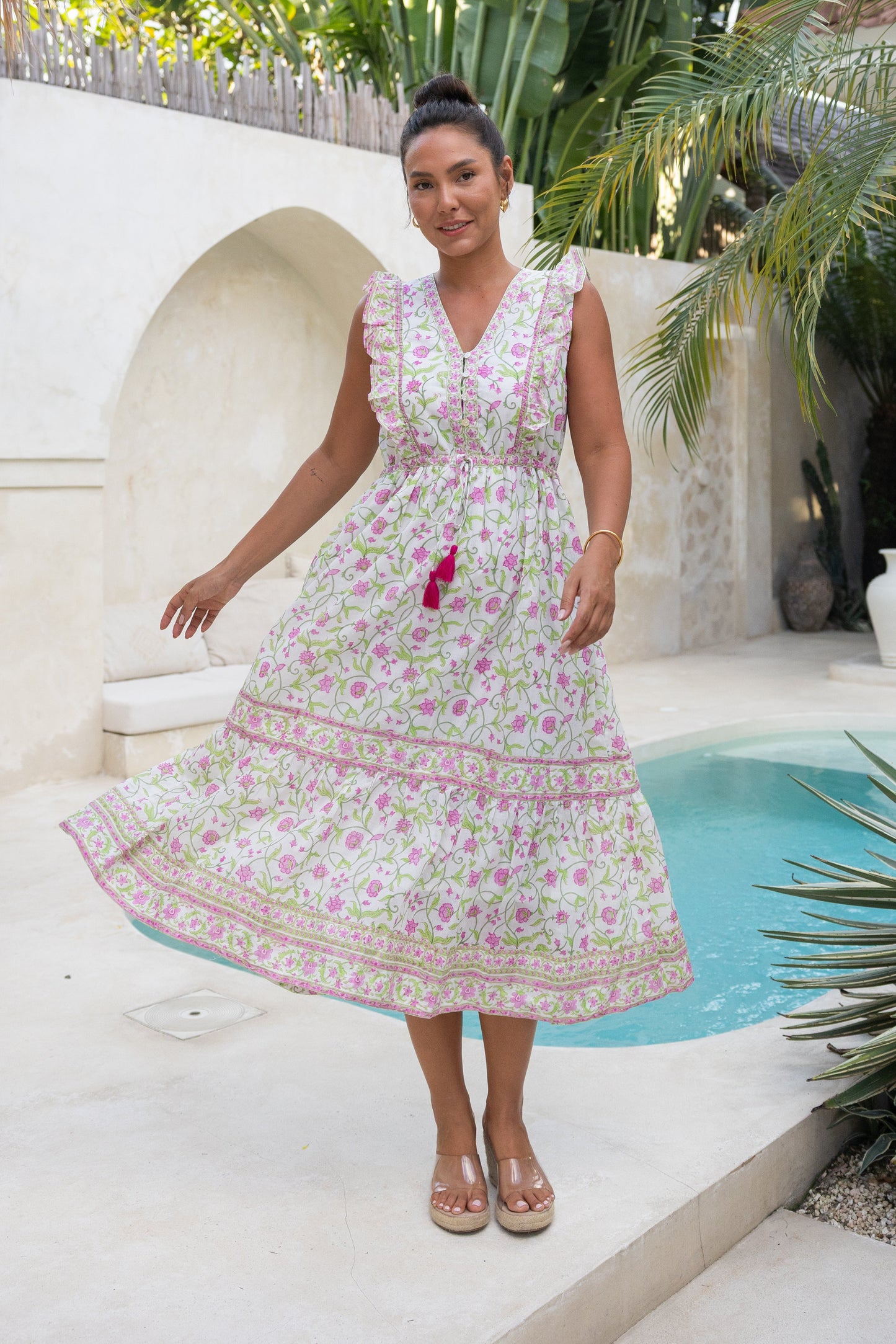Jasmine Dress in Spring Rose Vine