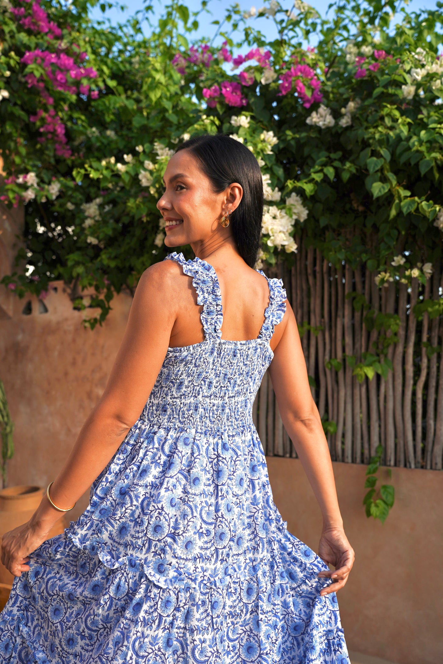 Cherry Dress in Indigo Vines