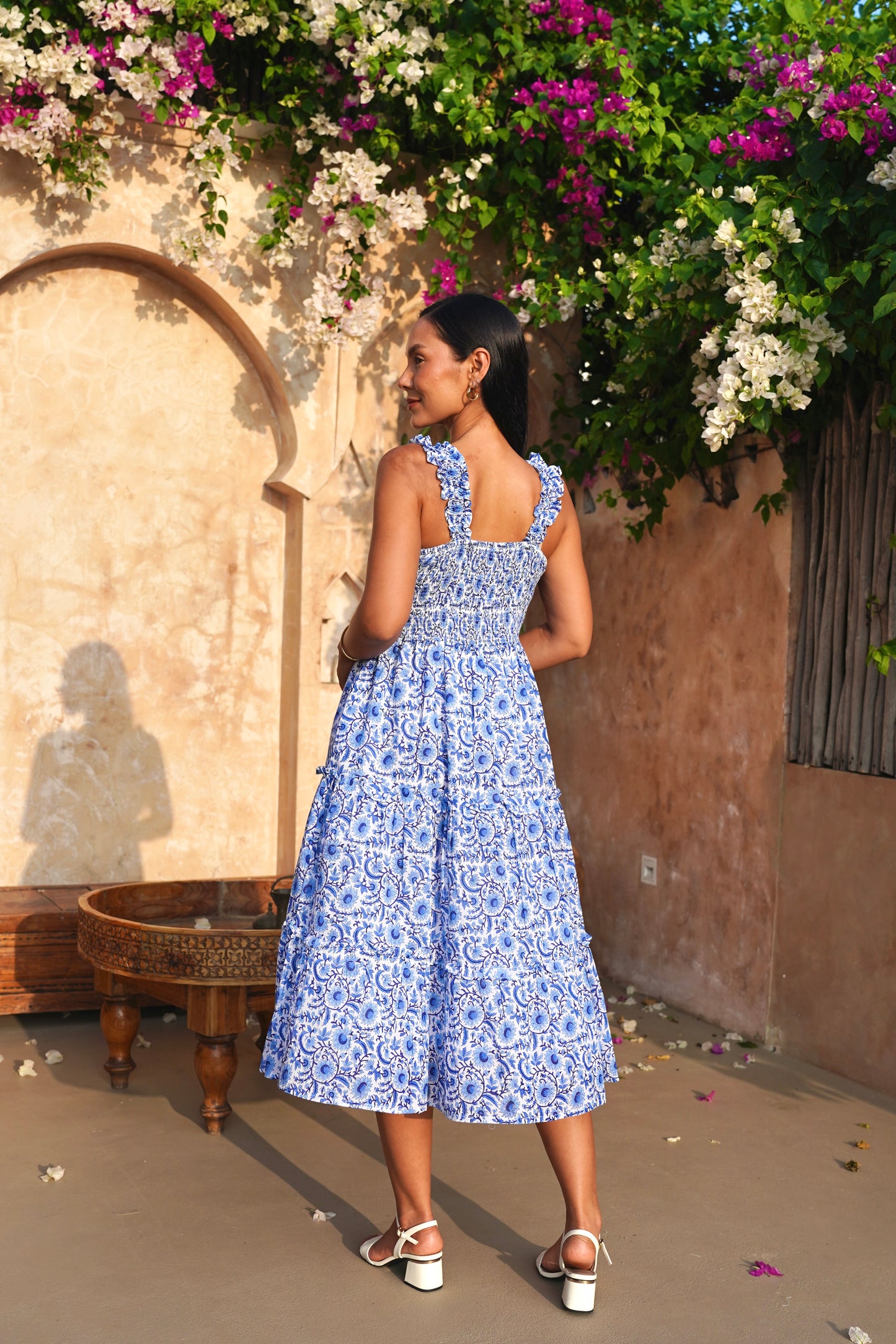 Cherry Dress in Indigo Vines