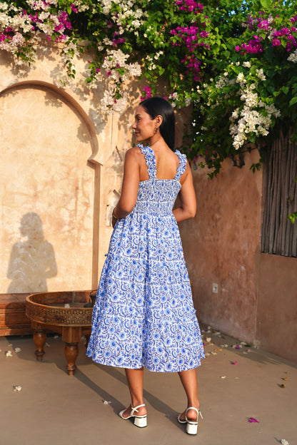 Cherry Dress in Indigo Vines
