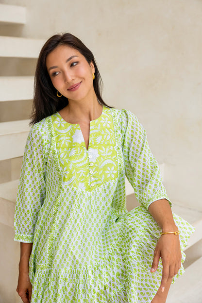 Wisteria Short Dress in Lime Green