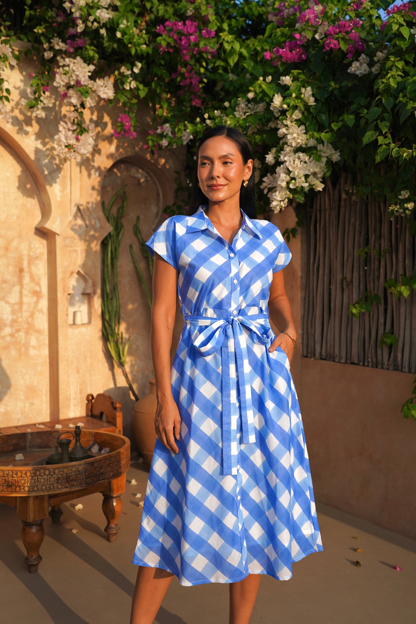 Harper Dress in blue gingham checks