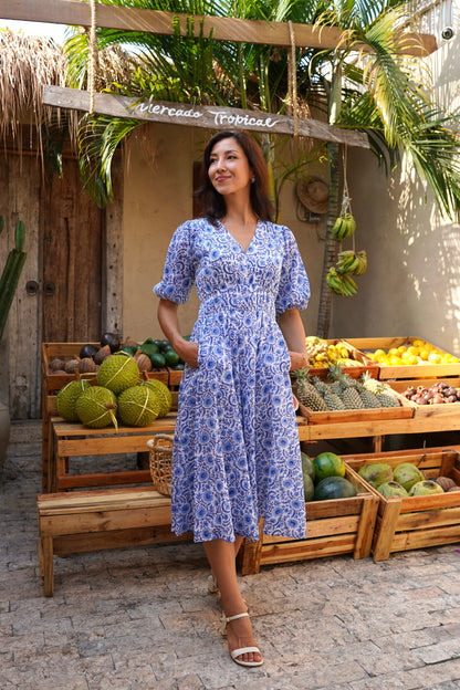 Kalina Dress in Indigo Vine