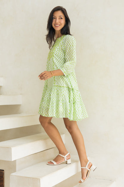 Wisteria Short Dress in Lime Green