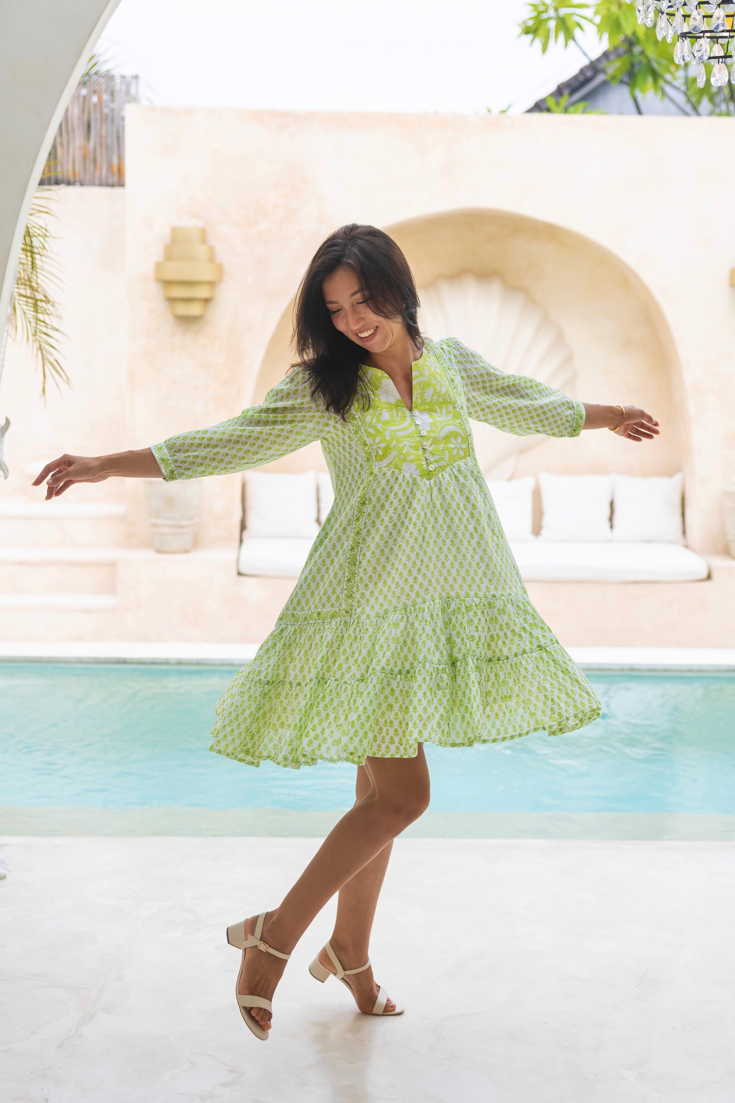 Wisteria Short Dress in Lime Green