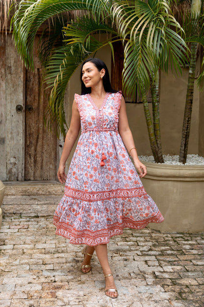 Jasmine Dress in Peach Firecracker